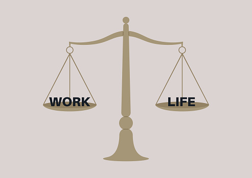 Work life balance on a scale, healthy lifestyle and career ambitions