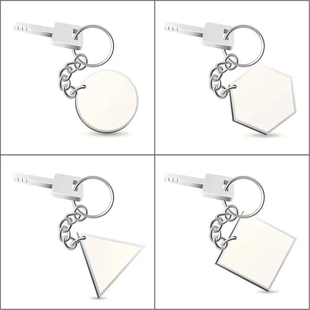 Vector illustration of Silver Key Chain with Blank Tag