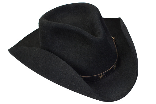 brown leather cowboy hat on white background