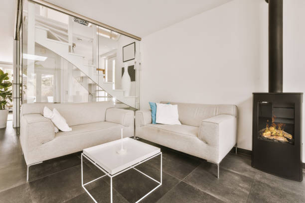 istock Loft-style apartment with an open space, a spiral staircase 1422650053