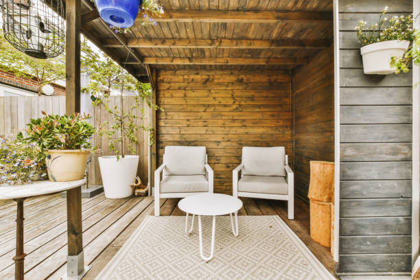 istock A large backyard at a modern house with fencing and a relaxation area 1422650593