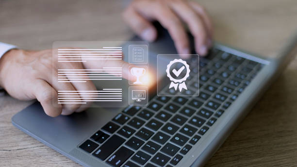 istock A businessman operating with the quality assurance, guarantee, standards, ISO certification, and standardization notion as proof of top service. 1422657699