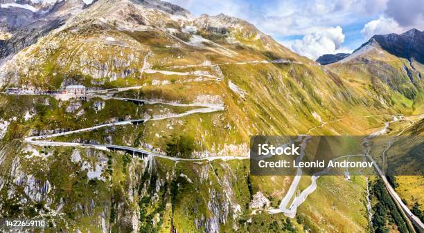 Road To Furka Pass In Switzerland Stock Photo - Download Image Now - Adventure, Aerial View, Beauty