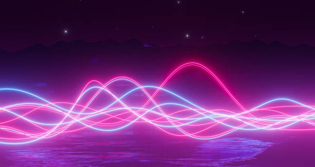 istock futuristic blue purple neon line laser,wireframe wave landscape mountain,valley structure Sci-Fi Neon light glow network grid connection, portal lights glowing ring,dark space,3d render illustration 1422661615