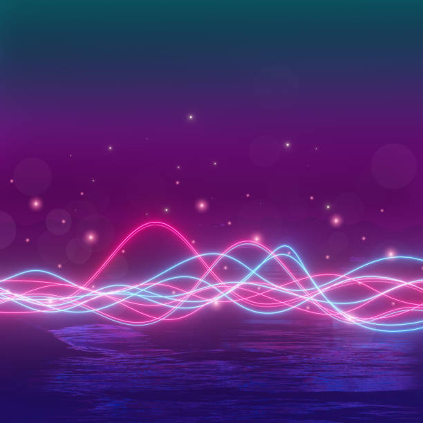 istock futuristic blue purple neon line laser,wireframe wave landscape mountain,valley structure Sci-Fi Neon light glow network grid connection, portal lights glowing ring,dark space,3d render illustration 1422661633