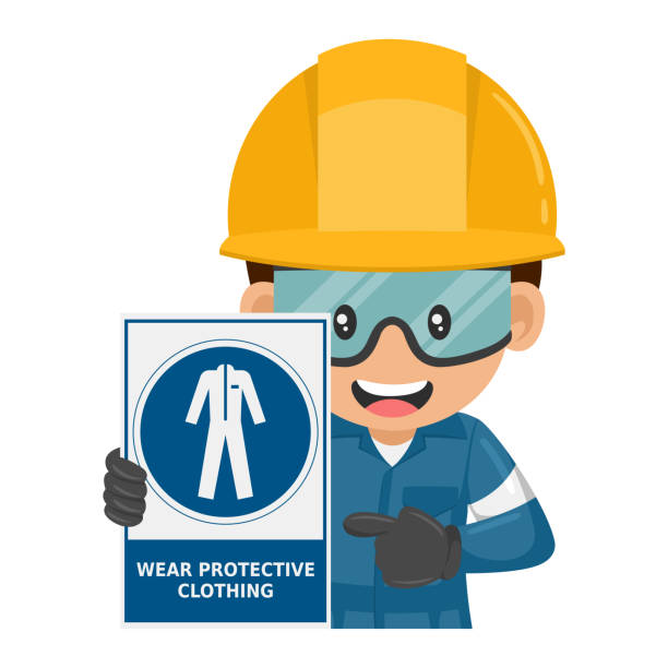 Industrial Worker With Safety Suit Mandatory Use Warning Sign Wear  Protective Clothing Industrial Safety And Occupational Health At Work Stock  Illustration - Download Image Now - iStock