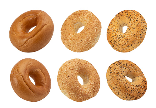 Set of Bagels isolated on white background with clipping path.
