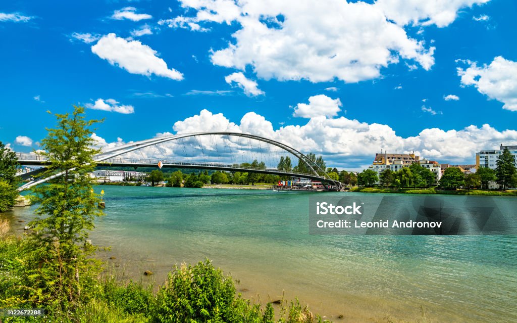 The Three Countries Bridge over the Rhine near Basel, Switzerland The Three Countries Bridge over the Rhine between France, Germany and Switzerland near Basel Basel - Switzerland Stock Photo