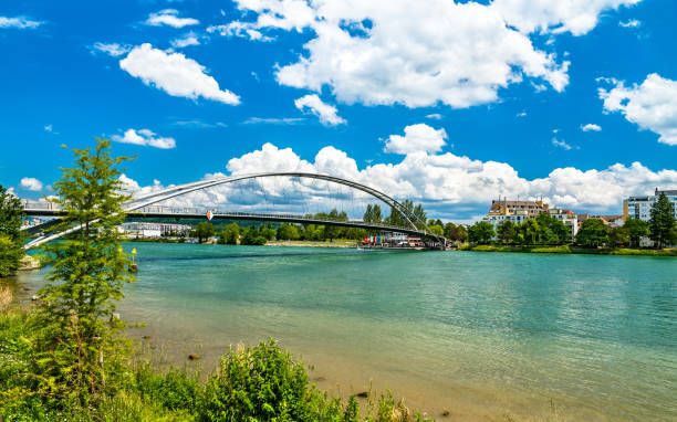 The Three Countries Bridge over the Rhine near Basel, Switzerland The Three Countries Bridge over the Rhine between France, Germany and Switzerland near Basel mulhouse photos stock pictures, royalty-free photos & images