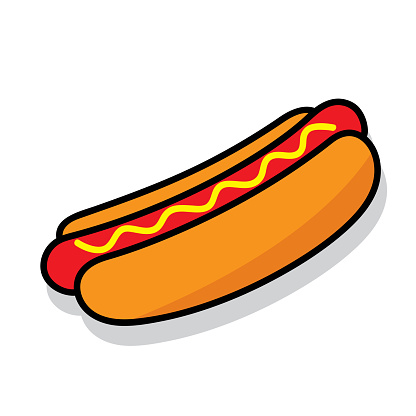 Vector illustration of a hand drawn hotdog against a white background.