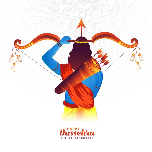 Illustration of bow and arrow of rama in happy dussehra card festival design Illustration of bow and arrow of rama in happy dussehra card festival design dharma stock illustrations