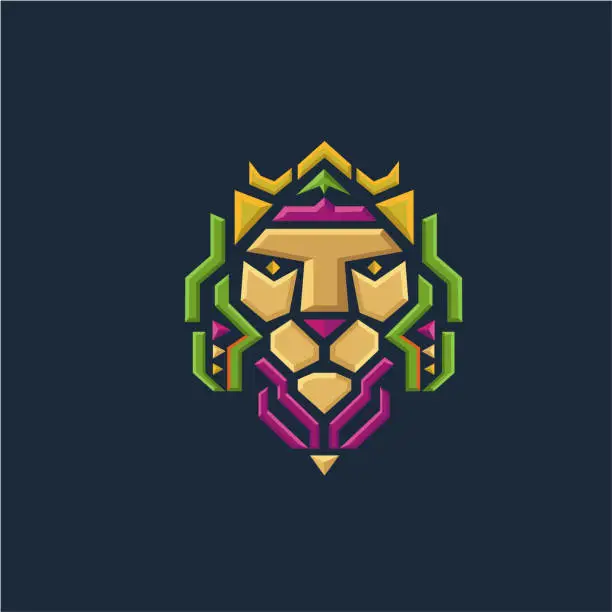 Vector illustration of colorful lion geometric tech vector