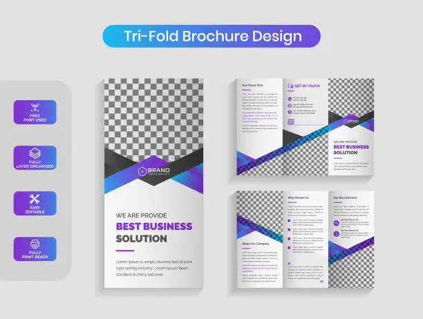 Vector illustration of Abstract violet corporate business trifold brochure design