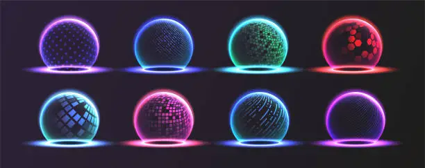 Vector illustration of Sphere shield energy set