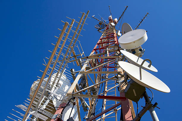 istock Red and white communication tower with satellites 142269691