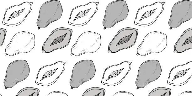 Vector illustration of Vector set of seamless patterns. Pattern of papaya fruit, White and dark background.