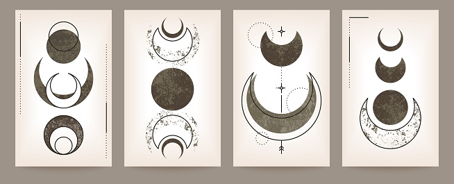 Moon Design Basic Minimal Moon Posters Modern Abstract Cycle Lunar Shapes With Texture ...