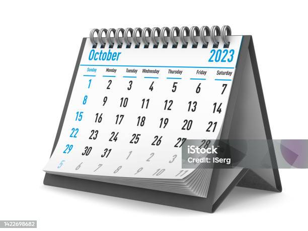 2023 Year Calendar For October Isolated 3d Illustration Stock Photo - Download Image Now