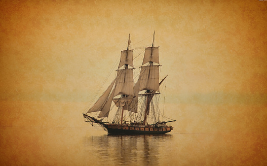 Retro-style photograph of tall ship