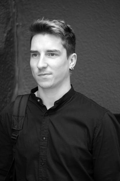 istock Black and white portrait of a young handsome guy 1422700614