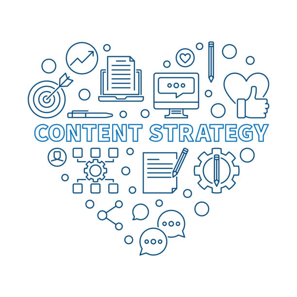Content Strategy Heart vector blue concept linear illustration