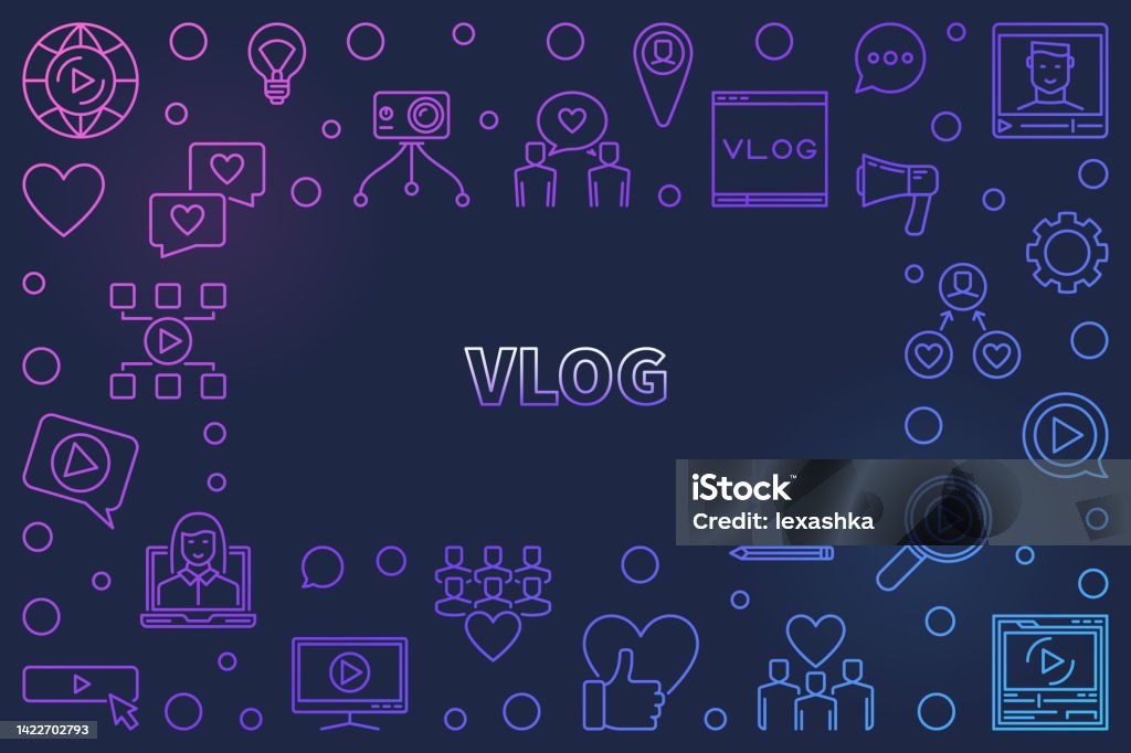 First Vlog Background Vlog Concept Colored Outline Vector Frame Or Illustration Stock ...