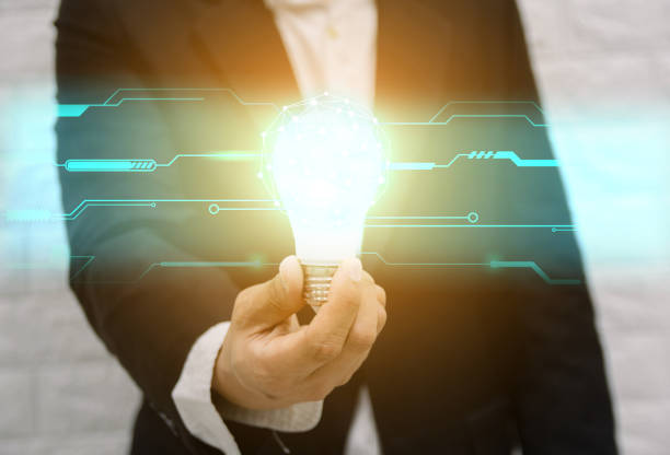 istock Light bulb new ideas with innovative technology solution concepts hands of the businessman. 1422706742