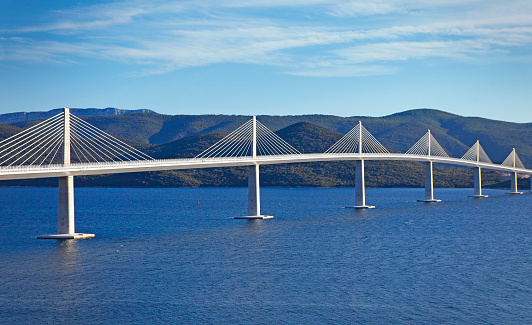 Panoramic view of the Pelješac Bridge (Pelješki most,) connecting Croatia with Pelješac peninsula
