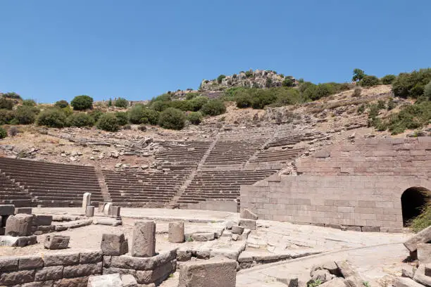 Assos Antique Amphitheatre. Ruins of the Amphitheatre at the ancient city of Assos. Behramkale, Canakkale, Türkiye