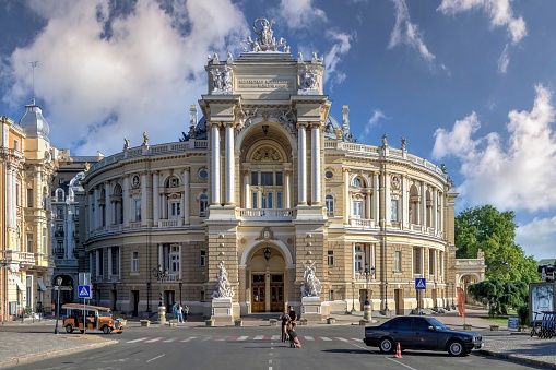 Odessa, Ukraine 04.09.2022. Odessa National Academic Opera and Ballet Theater in Ukraine, on a sunny summer day