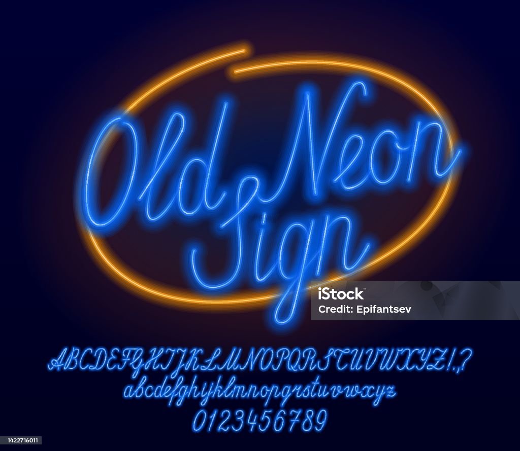Neo Sign Script Old Neon Sign Alphabet Font Blue Neon Script Letters And Numbers ...
