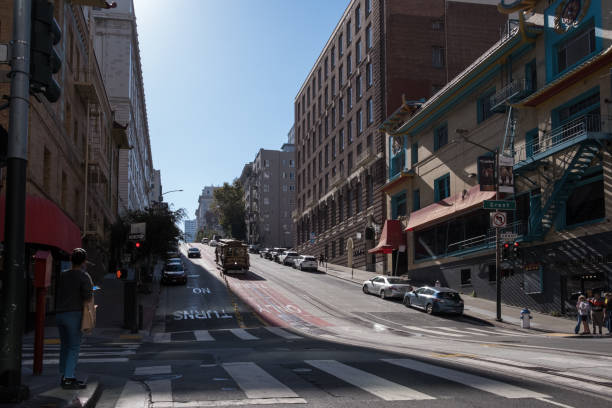 San Francisco, California – August 2022 – Architectural detail of the Chinatown centered on Grant Avenue and Stockton Street, the oldest Chinatown in North America