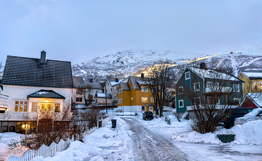 City of Narvik in Nordland county of Norway in winter