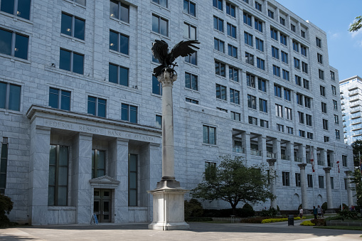 Atlanta, Georgia – September 2022 – Architectural detail of the headquarters of The Federal Reserve Bank of Atlanta, sixth district of the 12 Federal Reserve Banks of the United States.
