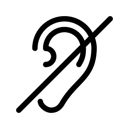 Hearing disability.No hear or mute, deaf ear.Deafness symbol. Deaf people sign. Line icon. Vector illustration