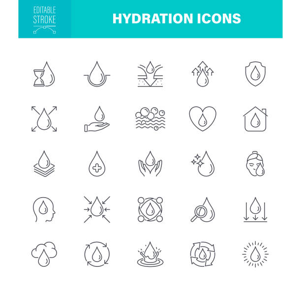 ilustraciones, imágenes clip art, dibujos animados e iconos de stock de iconos de hidratación trazo editable - drinking