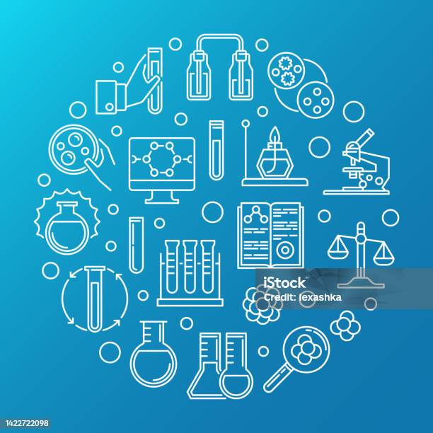 Kimia Vector Ilustrasi Garis Besar Bulat Vektor Peralatan Lab Kimia Ilustrasi Stok ...