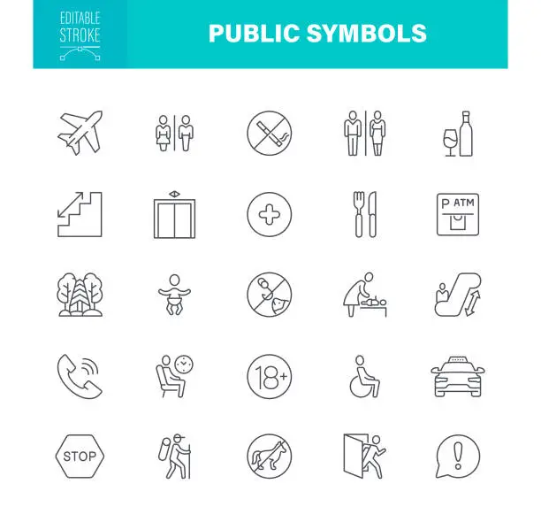 Vector illustration of Public Navigation Icons Editable Stroke