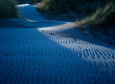 Scottish sand dunes at dusk in low light