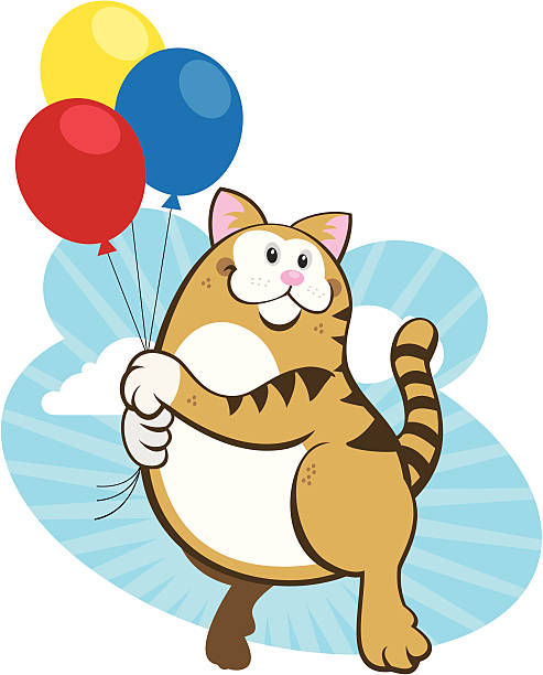Floating Cat with Balloons vector art illustration