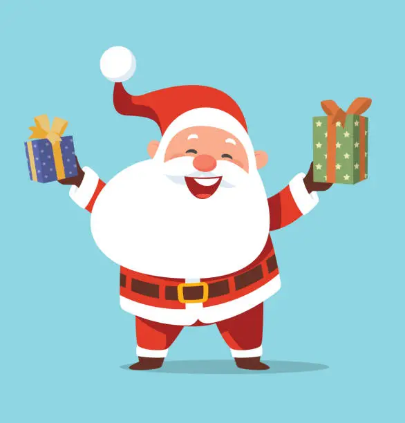 Vector illustration of Christmas cute Santa Claus cartoon character with gift.