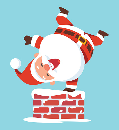 Santa Claus doing a handstand on chimney
