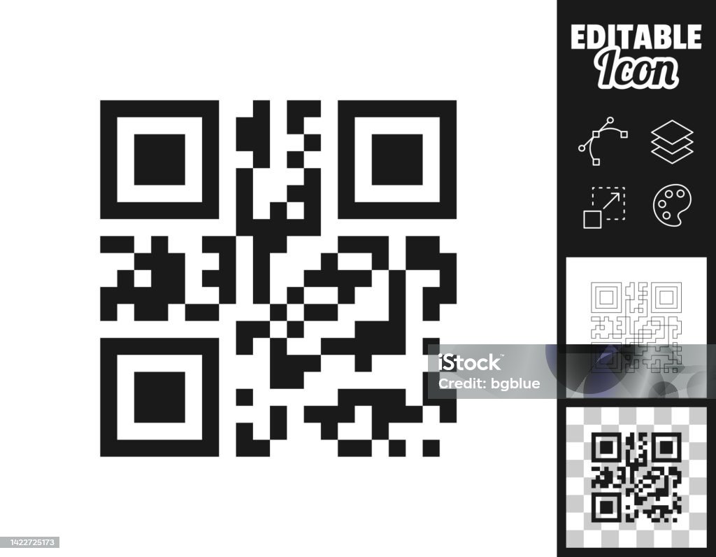 QR code. Icon for design. Easily editable Icon of "QR code" for your own design. Three icons with editable stroke included in the bundle: - One black icon on a white background. - One line icon with only a thin black outline in a line art style (you can adjust the stroke weight as you want). - One icon on a blank transparent background (for change background or texture). The layers are named to facilitate your customization. Vector Illustration (EPS file, well layered and grouped). Easy to edit, manipulate, resize or colorize. Vector and Jpeg file of different sizes. QR Code stock vector
