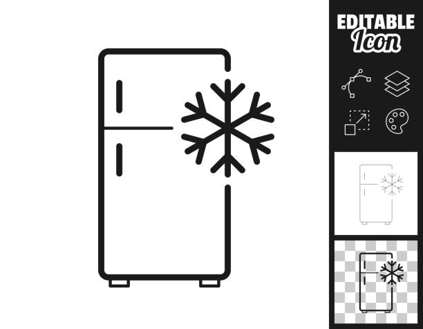 illustrations, cliparts, dessins animés et icônes de réfrigérateur avec flocon de neige. icône pour le design. facilement modifiable - congélateur