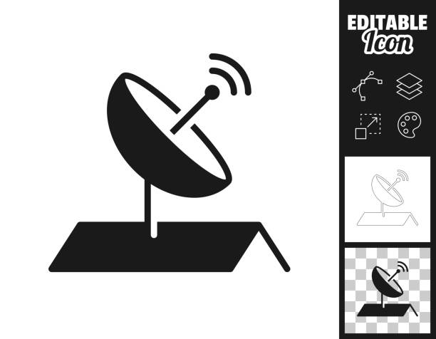 ilustrações de stock, clip art, desenhos animados e ícones de satellite dish on roof. icon for design. easily editable - satellite dish television aerial isolated satellite tv