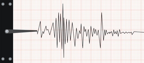 지진 지진파 지진 그래프 종이 그림. - seismograph seismic earthquake quake stock illustrations