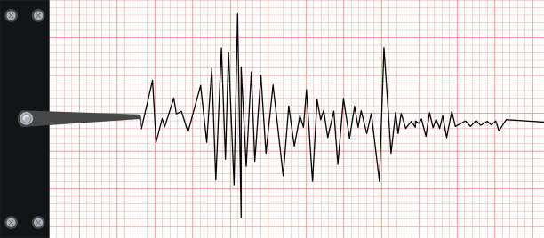 지진 지진파 지진 그래프 종이 그림. - geological feature audio stock illustrations