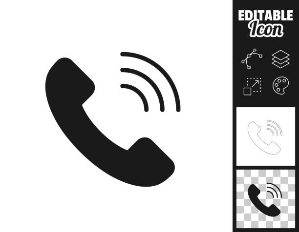 Phone call. Icon for design. Easily editable Icon of "Phone call" for your own design. Three icons with editable stroke included in the bundle: - One black icon on a white background. - One line icon with only a thin black outline in a line art style (you can adjust the stroke weight as you want). - One icon on a blank transparent background (for change background or texture). The layers are named to facilitate your customization. Vector Illustration (EPS file, well layered and grouped). Easy to edit, manipulate, resize or colorize. Vector and Jpeg file of different sizes. using phone stock illustrations