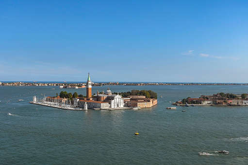 Top view from the Campanile di Sangiorgio Maggiore of the Venice lagoon
