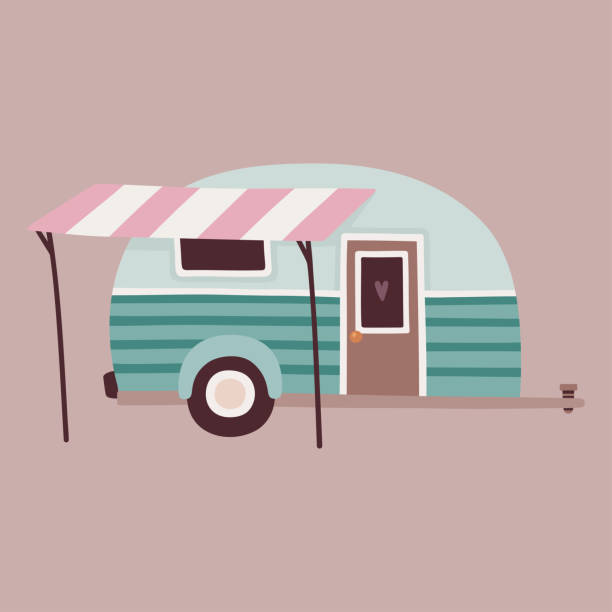 Trailer for camping Vector cute illustration with funny trailer for camping and pastel colors trailer home stock illustrations